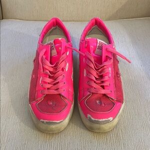 Golden Goose Neon Pink Stardan Sneakers with White Accents